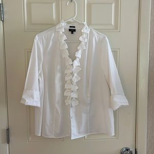 Talbots white blouse with ruffle detail.  Size 16wp